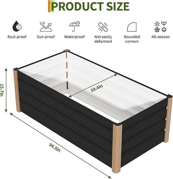 Garvee 96x39x16inch Aluminum Raised Garden Bed, Extra Large Open-Bottom Planter Box Kit for High Yield Vegetables, with Rounded Safety Corners & Anti-Cut Trim, Gray