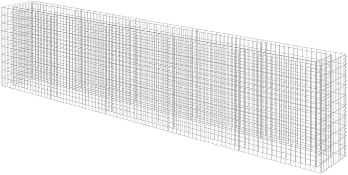 vidaXL Galvanized Steel Gabion Raised Bed/Planter - 177.2"x19.7"x39.4", Robust and Weather-, Ideal for Garden and Patio Plant or Flower Beds