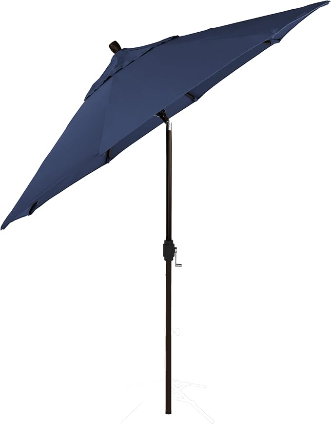 California Umbrella 12-Year-Non-Fading, 9Ft Premium Sunbrella Patio Umbrella, Hand-Crank, Button-Tilt, Bronze Frame, Navy Fabric