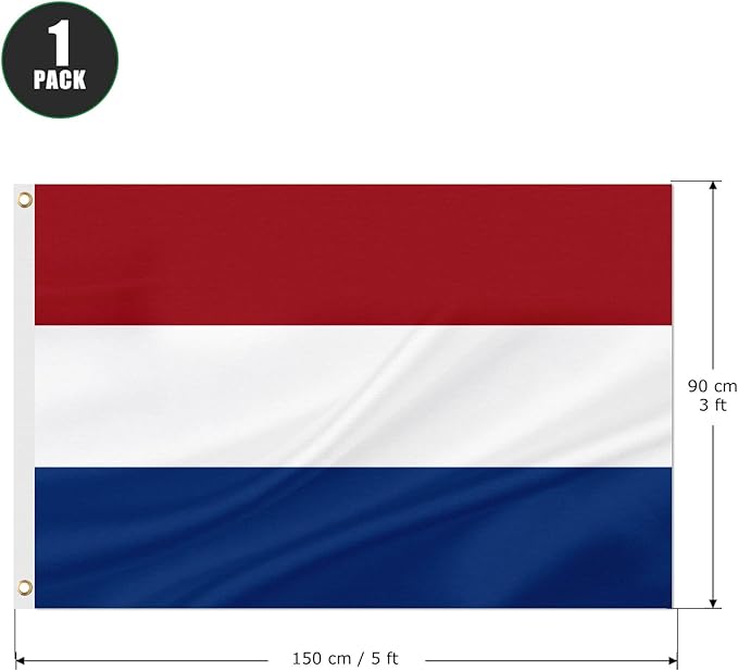ASUNO Netherlands Flag 3 × 5 Feet Polyester Dutch National Banner with 2 Brass Grommets Double Side Vivid Color Fade Resistant for Outside Garden Lawn Patio