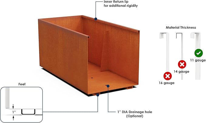 Plantercraft Extra Large Planters Outdoor - 72x24x36 Corten Steel Planter, Large Rectangular Planters for Outdoor Plants, Heavy Gauge Metal Planter Box for Garden & Patio Privacy