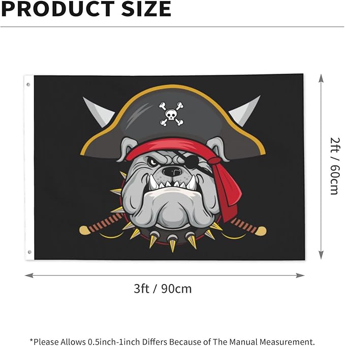 Bulldog Pirate Flag 2x3 Ft Outdoor Indoor With Grommet Dog Garden Yard Banner Decorative Sign