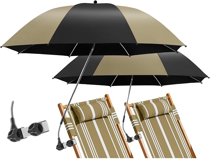 2 Pack Beach Umbrella with 360 Universal Clamp, UPF50+ Umbrella Outdoor Patio Sun Protection for Chairs, Beach &Patio Use (Not Include Chair)