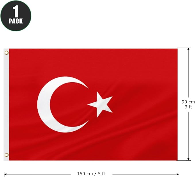 ASUNO Turkish Flag 3 × 5 Feet Polyester Turkish National Banner with 2 Brass Grommets Double Side Vivid Color Fade Resistant for Outside Garden Lawn Patio