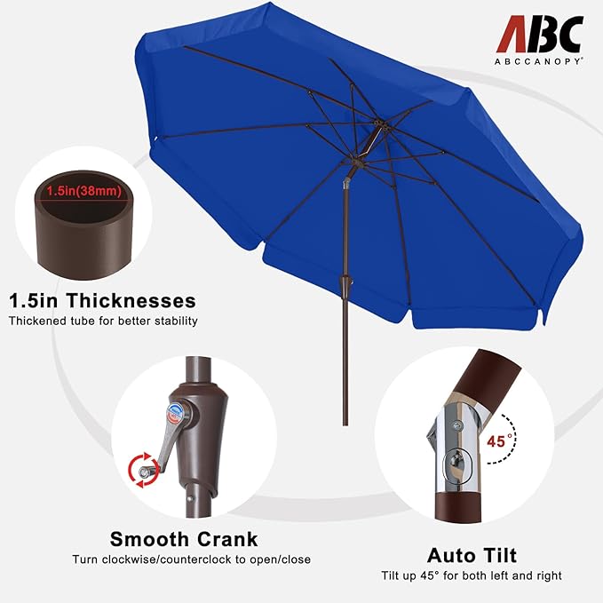 ABCCANOPY 9ft Scalloped Patio Umbrella, Outdoor Table Umbrella with Tilt and Crank, Fiberglass Ribs Deck Umbrella for Patio, Pool, Garden, Picnic (Blue)