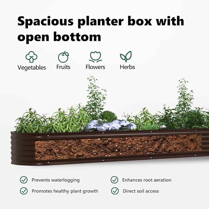 vidaXL Galvanized Steel Garden Raised Bed Planter Brown Oval 157.5 x 31.5 x 17.3 in Durable Metal Planters for Outdoor Use Modern Design Perfect Veggies and Flowers Planting