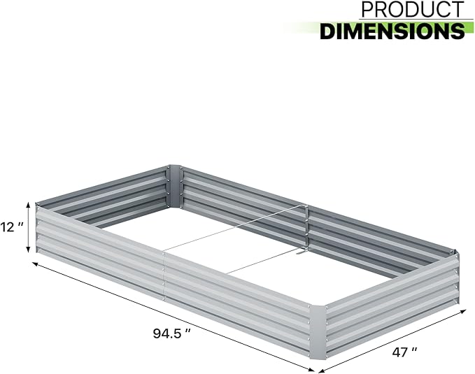 Magshion Raised Garden Bed, 8 x 4 x 1 ft Galvanized Gardening Planter Box, Open Bottom Design for Elevated Vegetables, Flowers & Herbs, Anti-Rust & Easy to Assemble, Silver