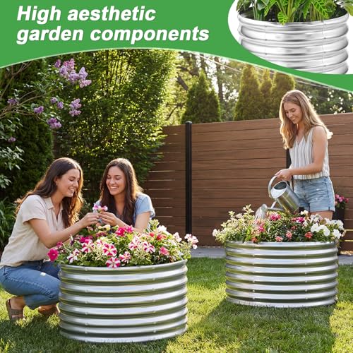 2 Pack 2x2x1.5ft Round Galvanized Raised Garden Bed Outdoor Metal Planter Box for Vegetables Steel Raised Beds for Gardening Silver (Silver / 2x2x1.5ft (2PCS))