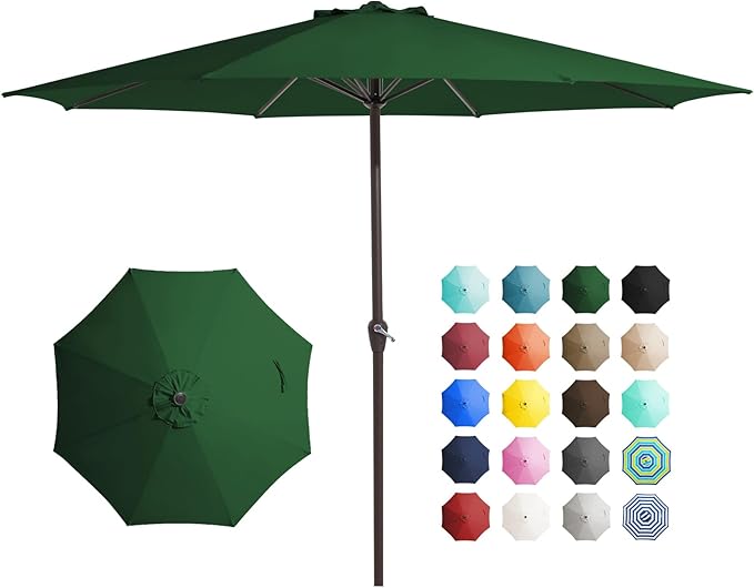 JEAREY 12' Patio Umbrellas Outdoor Table Market Umbrella w/Crank, 8 Sturdy Ribs, UV Protection Windproof for Garden, Deck, Backyard, Pool(Dark Green)