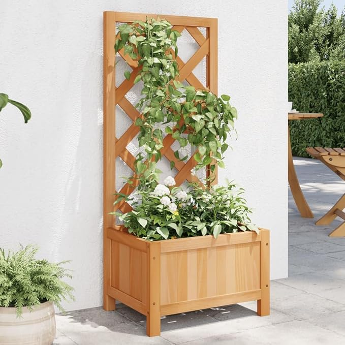 Planter with Trellis, Patio planters Raised Flower Bed Gardening Box Standing Planter Suitable for Nursery Courtyard Orchard Corridor Brown Solid Wood Fir