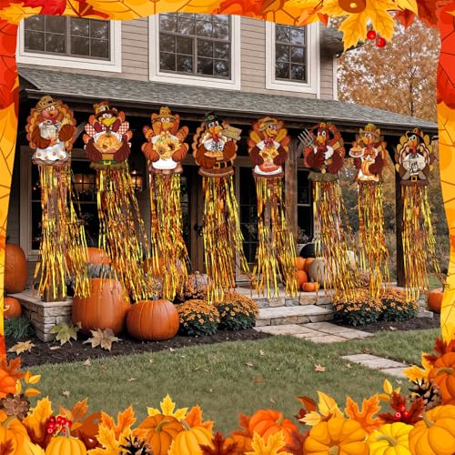 8 Pcs Fall Turkey Outdoor Hanging Decorations with Tassels (Turkey)