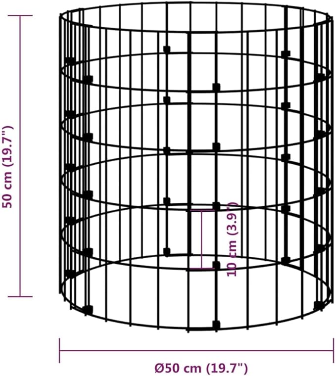 Outdoor Garden Round Gabion Basket Cage Planter Stand Patio Backyard Gabion Post Raised Bed Fencing, Circular Gabion Pole Galvanized Steel Ø19.7"x19.7"
