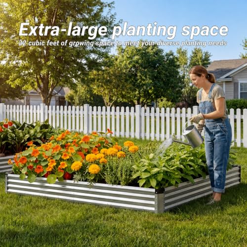 2Packs 8x4x1 FT Raised Garden Beds Outdoor (Silver / 8×4×1 ft (2Packs))