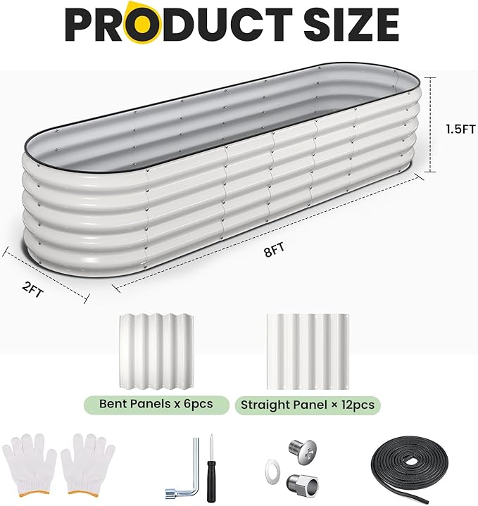 Galvanized Raised Garden Bed 8×2×1.5 FT, Round Metal Raised Garden Bed Outdoor Planter Box with Open Bottom, Rust-Resistant Steel Garden Bed for Vegetables Herbs Flowers, Easy Assembly