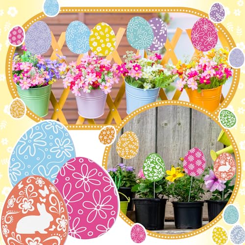 12 Pcs Colorful Easter Eggs Yard Signs with Stakes (Easter Eggs)