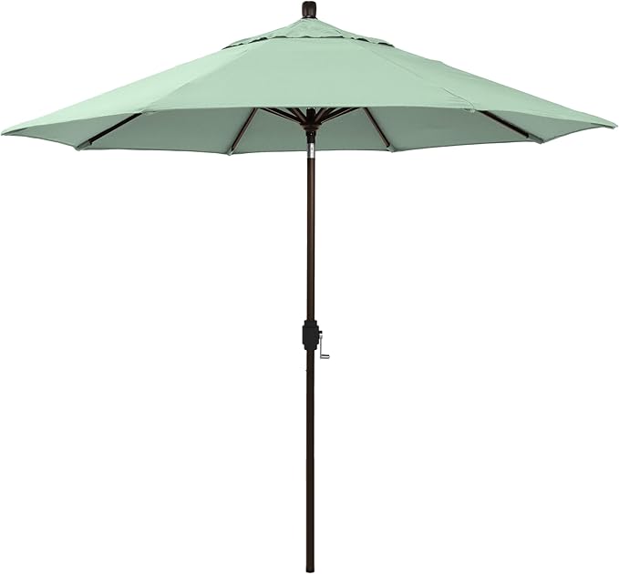 California Umbrella 12-Year-Non-Fading, 9Ft Premium Sunbrella Patio Umbrella, Hand-Crank, Button-Tilt, Bronze Frame, Spa Fabric
