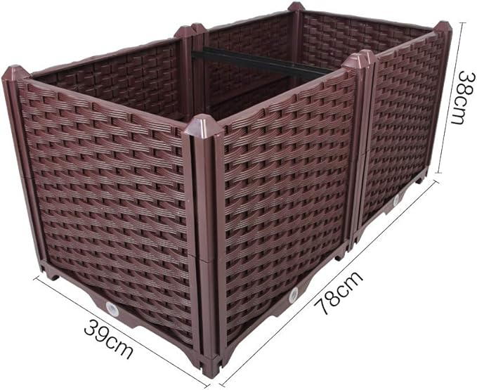 BAOYOUNI Rectangular Raised Garden Bed Kit Indoor Outdoor Plastic Planter Grow Box for Fresh Vegetables, Herbs, Flowers & Succulents, Brown, 30.7'' x 15.35'' x 14.96''