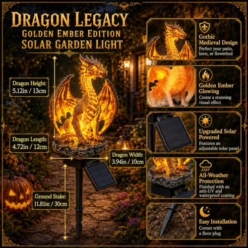 Dragon Legacy Golden Ember Edition Solar Garden Light Statue