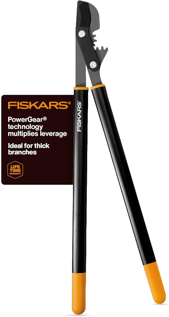 Fiskars 32" PowerGear Bypass Loppers, Patented Mechanism Multiplies Force to Reduce Strain, Heavy-Duty Precision-Ground Steel Blade for Living Growth, Trims Tree Branches up to 2" Diameter