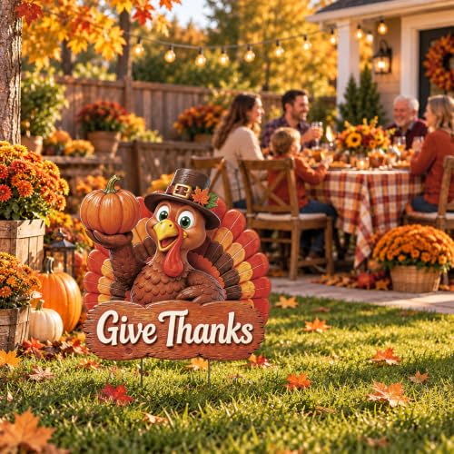 Metal Thanksgiving Yard Sign Fall Decor Outdoor Turkey Garden Stakes (Thanksgiving Turkey)