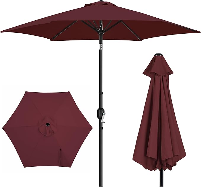 Yaheetech Patio Umbrella, 9FT Outdoor Table Market Umbrella with Push Button Tilt and Crank, Yard Sun Shade with Sturdy Ribs for Garden, Deck, Backyard, Pool, Burgundy