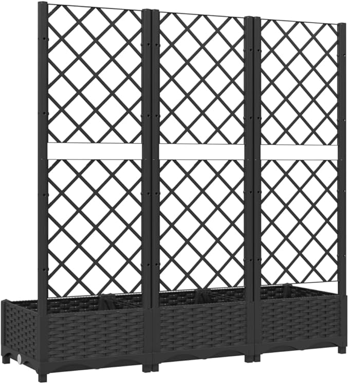 Raised Garden Bed with Trellis Black 47.2"x15.7"x47.8" Outdoor Planter Box Elevated Flower Bed for Climbing Plants Tomatoes Peas Roses for Patio Balcony Garden