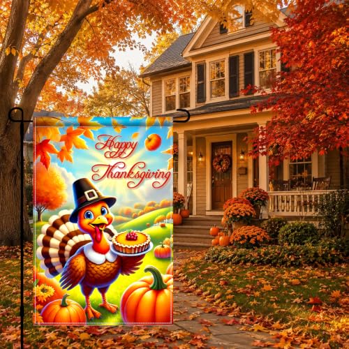 Happy Thanksgiving Turkey Garden Flag 12x18 Inch Fall Decor (Turkey)