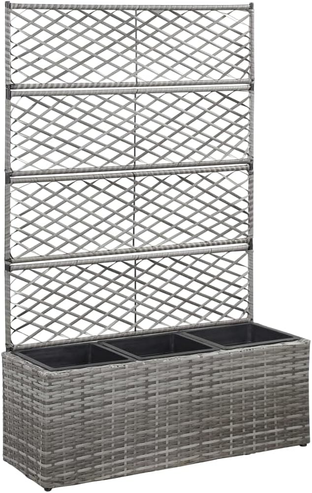Trellis Raised Bed.Staircase Raised Garden,Wooden Raised Garden Beds Suitable for Growing Flowers, Porch and Fruits, Herbs with 3 Pots 32.7"X11.8"X51.2" Poly Rattan Gray