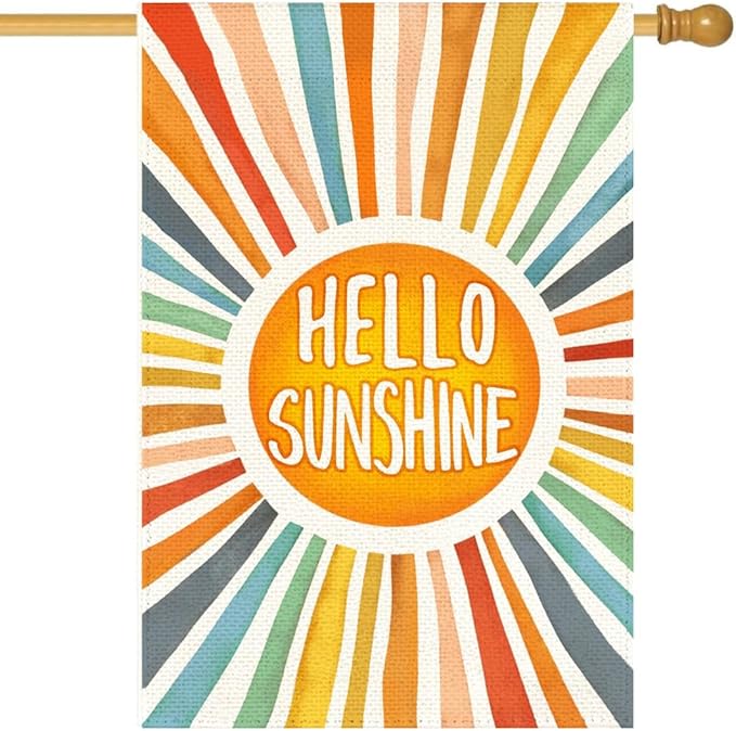 RABUSOFA Hello Sunshine Summer Classic House Flag 28x40 Inch Double Sided Outside,Party Holiday Burlap Yard Outdoor Decoration Large