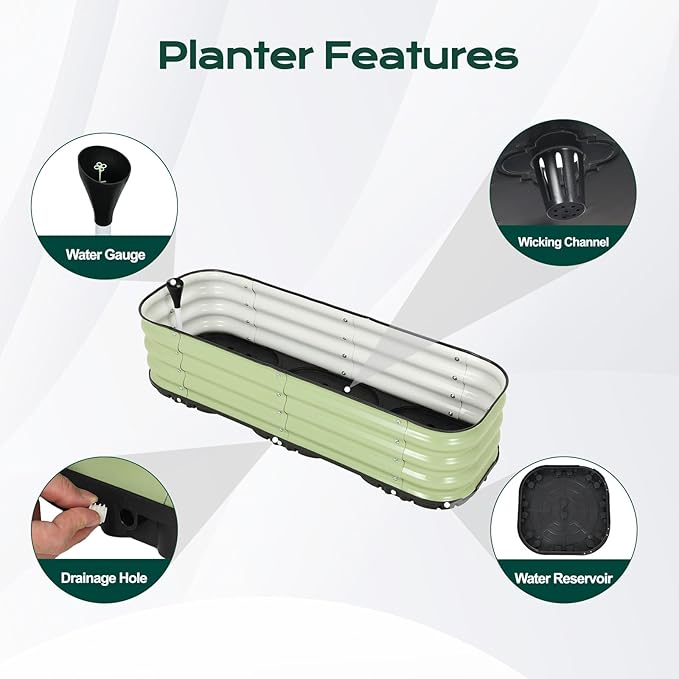 COWVIE Galvanized Raised Garden Bed Kit with Self Watering System, Metal Outdoor Planter Garden Boxes with Drainage Plugs for Vegetables, Herbs, Flowers