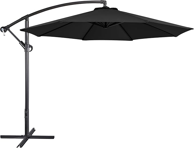 Yaheetech 10FT Patio Offset Umbrella - Cantilever Hanging Outdoor Umbrellas w/Easy Tilt & Cross Base for Market/Garden/Lawn/Deck/Backyard/Pool - Black