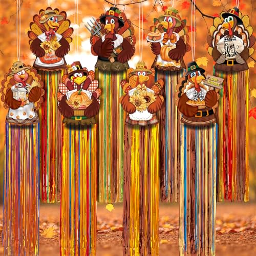 8 Pcs Fall Turkey Outdoor Hanging Decorations with Tassels (Turkey)