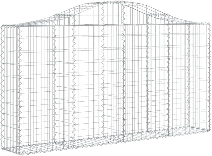 Gabion Basket Set of 3, Silver Galvanized Iron, Large 78.7 x 11.8 x 39.4/47.2 in, Outdoor Retaining Wall, Sound Barrier, Garden Decor