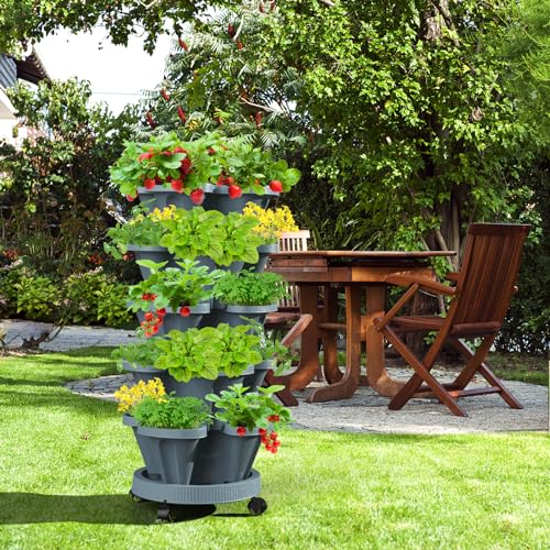 Strawberry Vertical Planters Tower Garden (Dark Grey / 7 Tier-1 Pack)