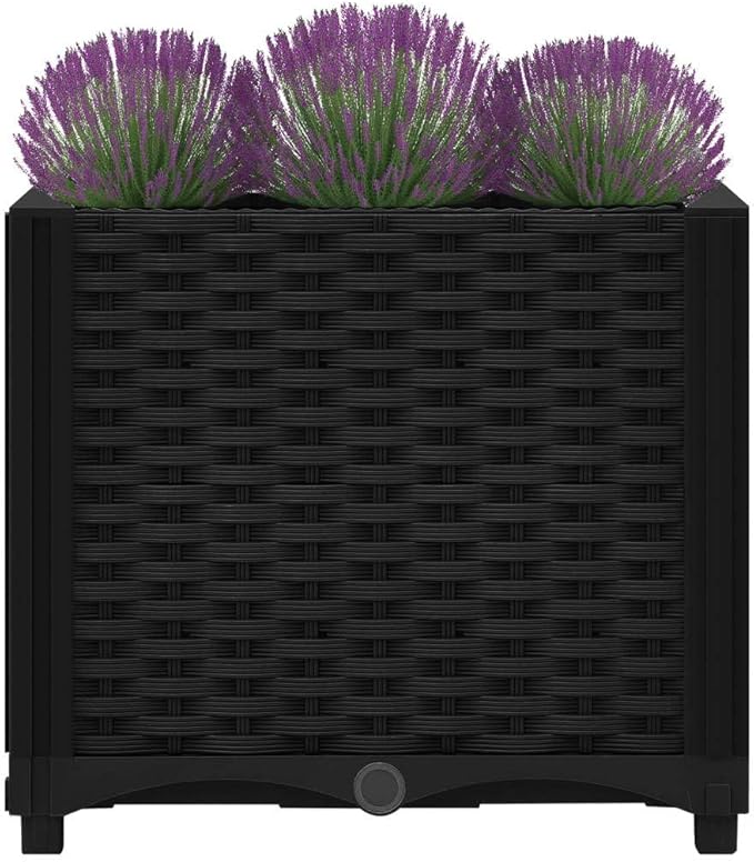 Raised Garden Bed 15.7"x15.7"x15" Polypropylene Planter Box for Outdoor Gardening Black Elevated Raised Bed for Vegetables, Flowers, and Herbs