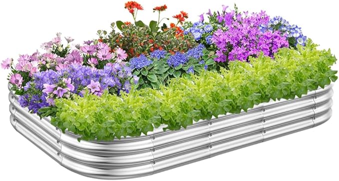 Galvanized Raised Garden Beds, Outdoor Raised Garden Boxes, Oval Large Bottomless Metal Elevated Garden Bed Planter Box for Vegetables, Fruits, Flower (1pcs, 5x3x1 ft)