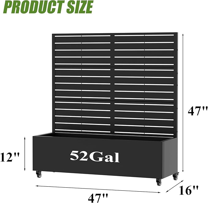 Casaphoria 47"x47" Metal Raised Garden Bed with Trellis(2 Pack), Outdoor Planter Box with Wheels & Drainage Holes for Climbing Plants, Flowers, Elevated Garden Kit with Privacy Screen, Black-Louvered