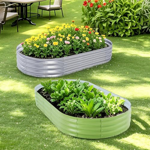 Galvanized Raised Garden Bed (Green / 8×4×1FT (2-pack）)