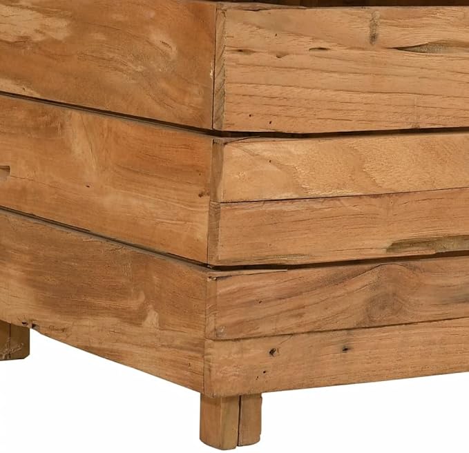 Raised Garden Bed 59.1" x 15.7" x 28.3" Recycled Teak Wood and Steel Raised Planter with Adjustable Steel Rack for Outdoor Garden, Patio, Balcony - Durable, Stylish, Easy to Assemble