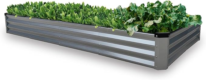GARDMAX 8x4x1FT Galvanized Raised Garden Bed Kit, Metal Planter Boxes Outdoor with Easy Assembly, Large Garden Bed for Vegetables, Fruits, Flower, Herbs Rectangle Silver