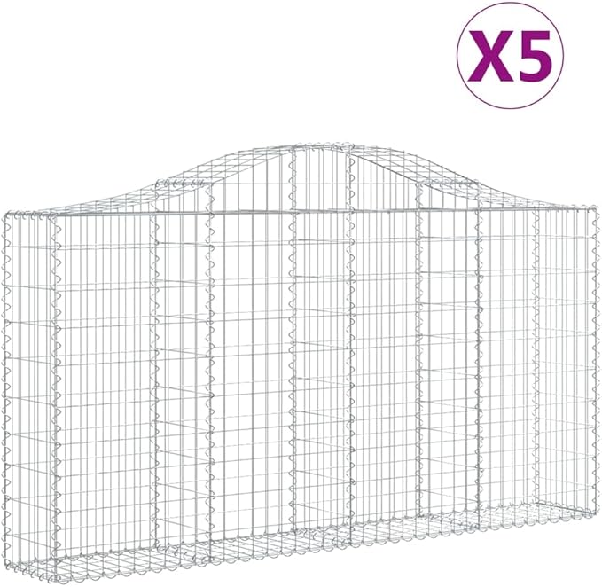Gabion Basket Set of 5, Silver Galvanized Iron Rectangular Wire Wall, Outdoor Planter for Retaining Walls, Garden Bed, Sound Absorption