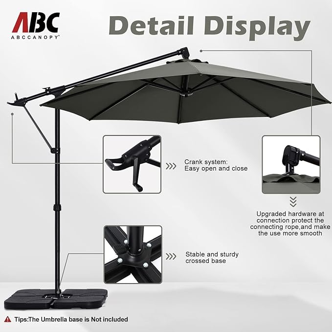 ABCCANOPY 10FT Cantilever Patio Umbrella with Base Stand, Offset Hanging Outdoor Umbrella, 360° Rotation & Tilt Adjustment, UV Protection, Fade Resistant Fabric for Pool, Deck, Garden, Backyard（Light Beige）