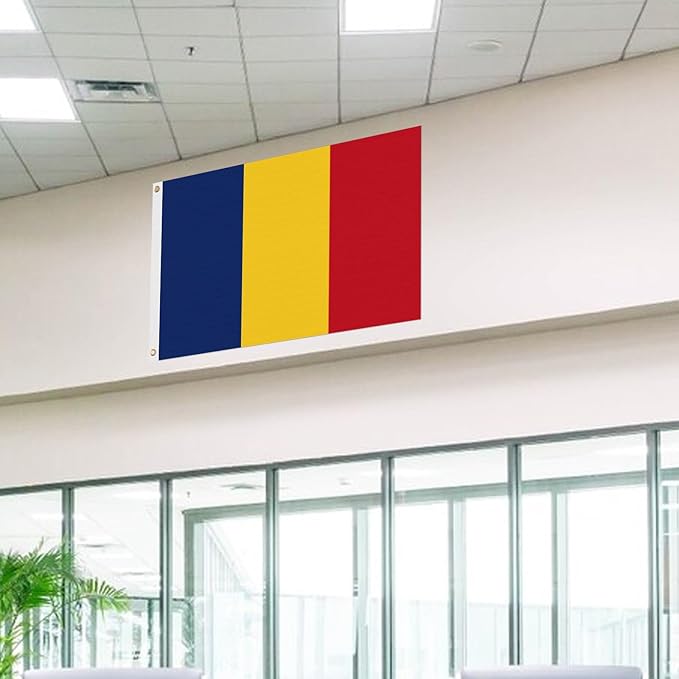 ASUNO Romania Flag 3 × 5 Feet Polyester Romanian National Banner with 2 Brass Grommets Double Side Vivid Color Fade Resistant for Outside Garden Lawn Patio