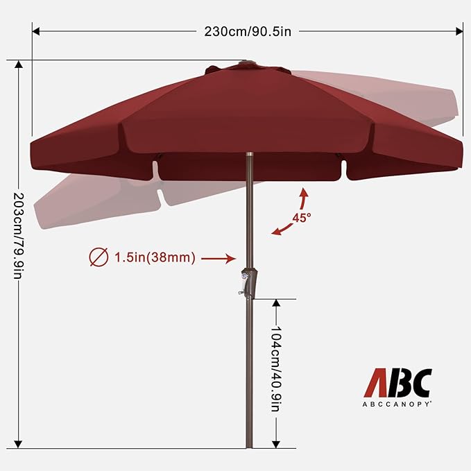 ABCCANOPY 7.5ft Scalloped Patio Umbrella, Outdoor Table Umbrella with Tilt and Crank, Fiberglass Ribs Deck Umbrella for Patio, Pool, Garden, Picnic (Burgundy)