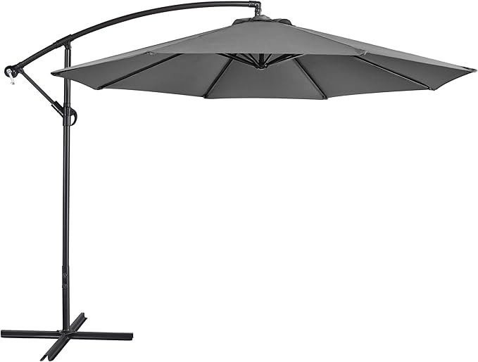 Yaheetech 10FT Patio Offset Umbrella - Cantilever Hanging Outdoor Umbrellas w/UV Protection & 8 Ribs & Handy Crank & Cross Base for Market/Garden/Lawn/Deck/Backyard/Pool - Gray