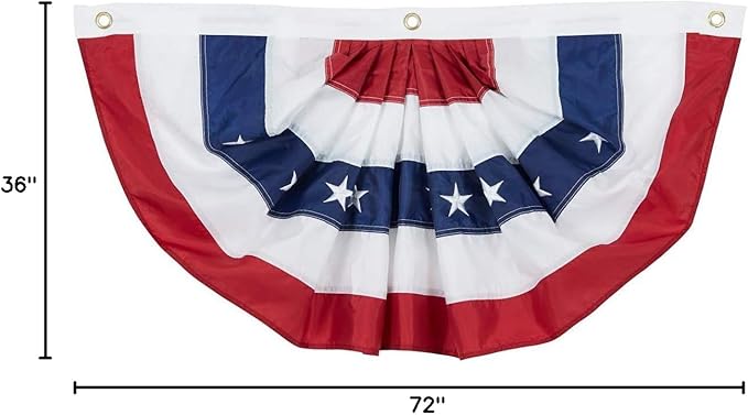 2 Pack American Pleated Fan Flag 4th of July Memorial Day Decorations for 250th Anniversary 3x6 Ft Patriotic Half Fan Bunting with Embroidered Stars Sewn Stripes Canvas Header and Brass Grommets