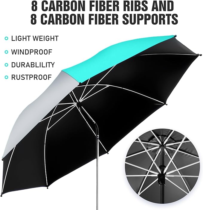 2 Pack Beach Umbrella with 360 Universal Clamp, UPF50+ Umbrella Outdoor Patio Sun Protection for Chairs, Beach &Patio Use (Not Include Chair)