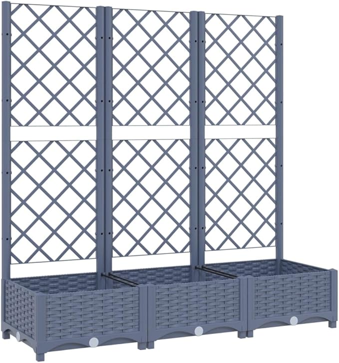 Garden Planter with Trellis Blue Gray 47.2" x 15.7" x 47.8" PP Raised Garden Bed Outdoor Plant Stand Elevated Planter Box for Climbing Plants Vegetables and Flowers