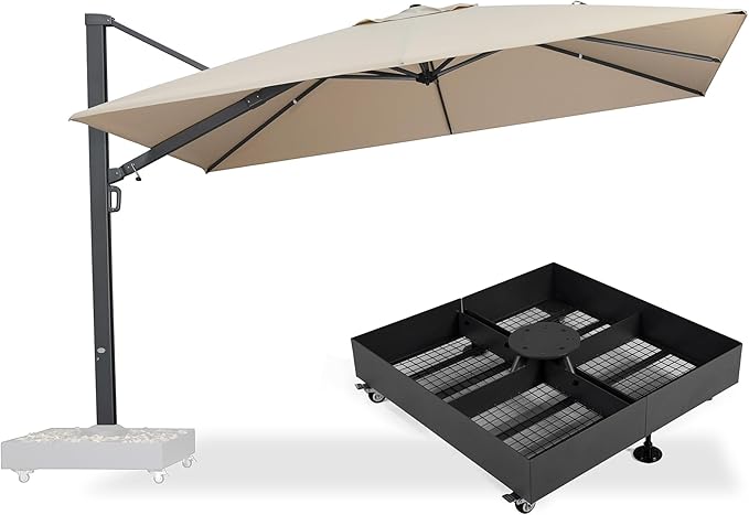 PURPLE LEAF 12' X 9' Rectangle Outdoor Umbrella with Base Included Large Patio Aluminum Offset with 360-degree Rotation Cantilever Umbrella for Garden Deck Pool Backyard Beige