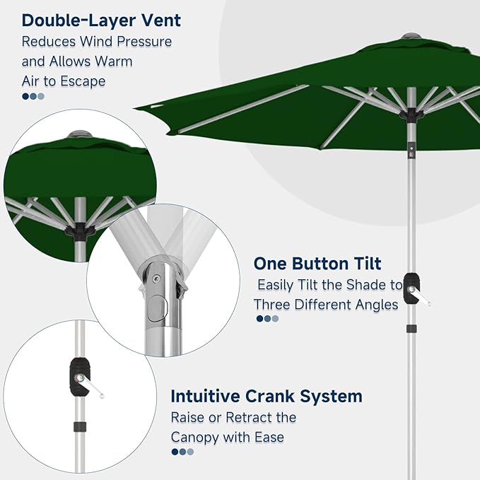 9FT Aluminum Outdoor Patio Umbrella, Fade-Resistant Market Umbrella with Push Button Tilt Function, 8 Sturdy All-Aluminum Ribs for Gardens, Patios, Backyards & Pools